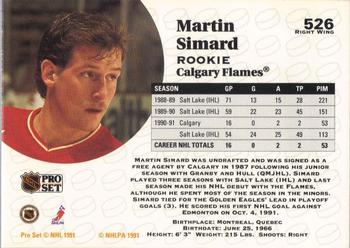 1991-92 Pro Set #526 Martin Simard Back