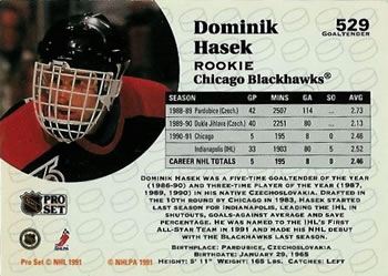 1991-92 Pro Set #529 Dominik Hasek Back