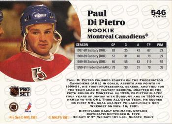 1991-92 Pro Set #546 Paul DiPietro Back
