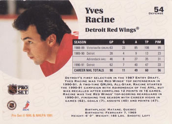 1991-92 Pro Set #54 Yves Racine Back