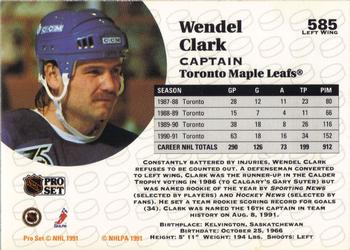 1991-92 Pro Set #585 Wendel Clark Back