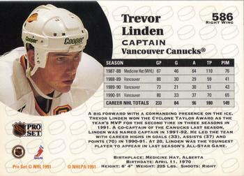 1991-92 Pro Set #586 Trevor Linden Back