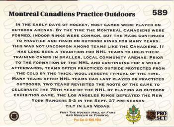 1991-92 Pro Set #589 Montreal Canadiens Practice Outdoors Back
