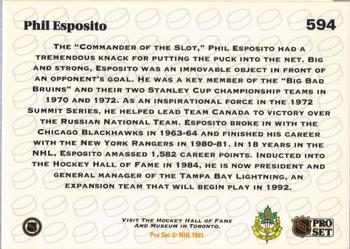 1991-92 Pro Set #594 Phil Esposito Back
