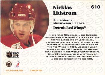 1991-92 Pro Set #610 Nicklas Lidstrom Back