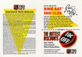 1991-92 Pro Set #NNO Rink Rat Fan Club/The Hottest Discounts Series 1 (Win Stanley Cup Tickets) Front