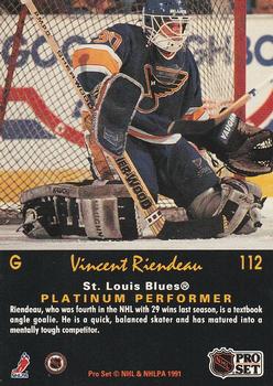 1991-92 Pro Set Platinum #112 Vincent Riendeau Back