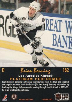 1991-92 Pro Set Platinum #182 Brian Benning Back