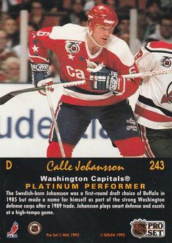 1991-92 Pro Set Platinum #243 Calle Johansson Back