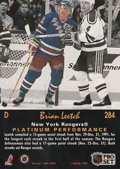 1991-92 Pro Set Platinum #284 Brian Leetch Back