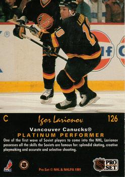 1991-92 Pro Set Platinum #126 Igor Larionov Back