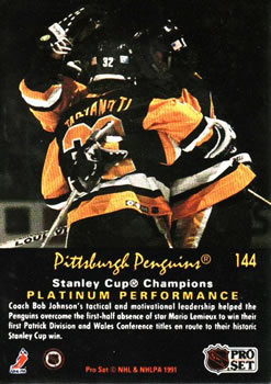 1991-92 Pro Set Platinum #144 Pittsburgh Penguins Back