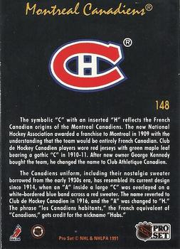 1991-92 Pro Set Platinum #148 Montreal Canadiens Back