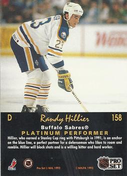 1991-92 Pro Set Platinum #158 Randy Hillier Back