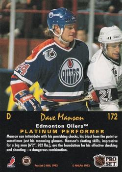 1991-92 Pro Set Platinum #172 Dave Manson Back