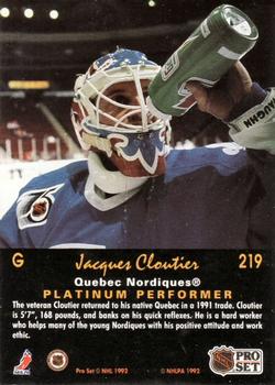 1991-92 Pro Set Platinum #219 Jacques Cloutier Back