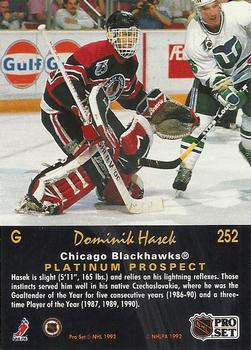 1991-92 Pro Set Platinum #252 Dominik Hasek Back