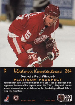 1991-92 Pro Set Platinum #254 Vladimir Konstantinov Back