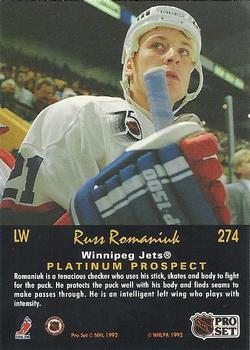 1991-92 Pro Set Platinum #274 Russ Romaniuk Back