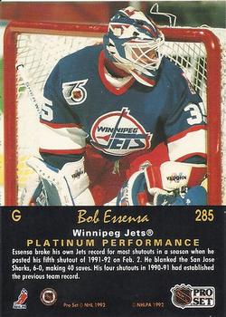 1991-92 Pro Set Platinum #285 Bob Essensa Back