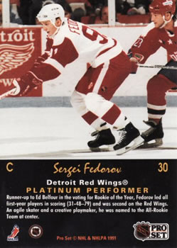 1991-92 Pro Set Platinum #30 Sergei Fedorov Back