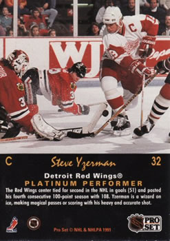 1991-92 Pro Set Platinum #32 Steve Yzerman Back