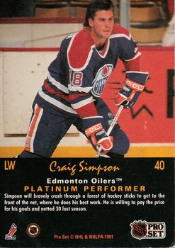 1991-92 Pro Set Platinum #40 Craig Simpson Back