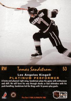 1991-92 Pro Set Platinum #53 Tomas Sandstrom Back