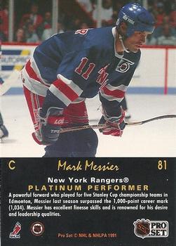 1991-92 Pro Set Platinum #81 Mark Messier Back