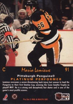 1991-92 Pro Set Platinum #91 Mario Lemieux Back