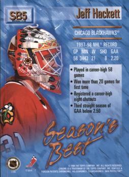 1998-99 O-Pee-Chee Chrome - Season's Best Refractors #SB5 Jeff Hackett Back