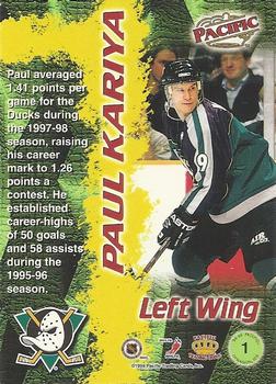 1998-99 Pacific - Dynagon Ice #1 Paul Kariya Back