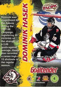 1998-99 Pacific - Dynagon Ice #4 Dominik Hasek Back