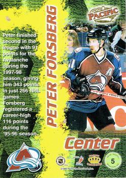 1998-99 Pacific - Dynagon Ice #5 Peter Forsberg Back