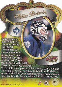 1998-99 Pacific - Gold Crown Die Cuts #31 Felix Potvin Back