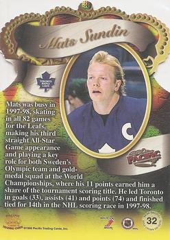 1998-99 Pacific - Gold Crown Die Cuts #32 Mats Sundin Back