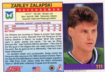 1991-92 Score American #111 Zarley Zalapski Back