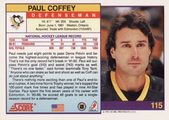 1991-92 Score American #115 Paul Coffey Back