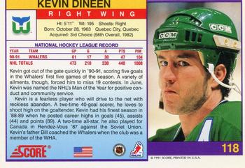 1991-92 Score American #118 Kevin Dineen Back