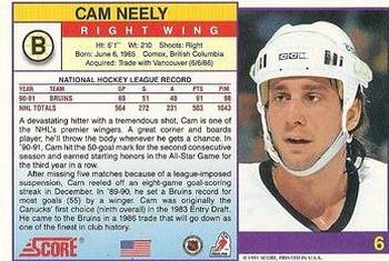 1991-92 Score American #6 Cam Neely Back