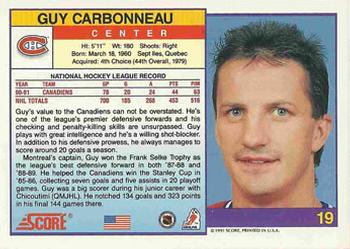 1991-92 Score American #19 Guy Carbonneau Back