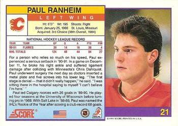 1991-92 Score American #21 Paul Ranheim Back