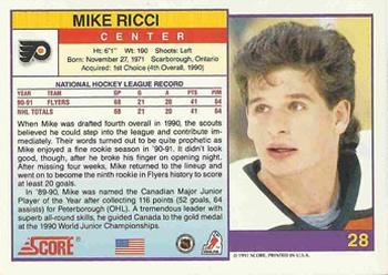 1991-92 Score American #28 Mike Ricci Back