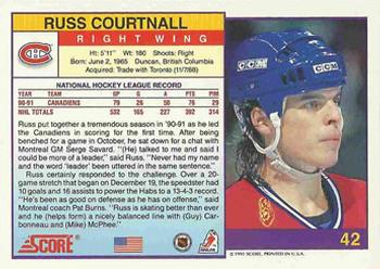 1991-92 Score American #42 Russ Courtnall Back