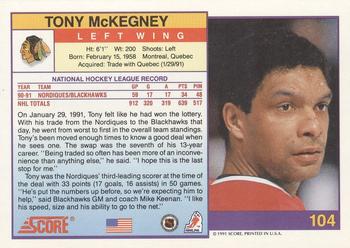1991-92 Score American #104 Tony McKegney Back