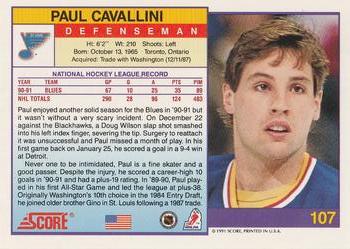 1991-92 Score American #107 Paul Cavallini Back