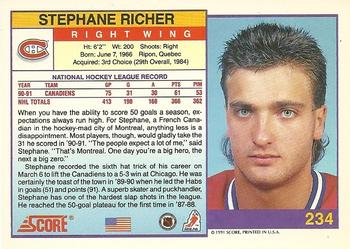 1991-92 Score American #234 Stephane Richer Back