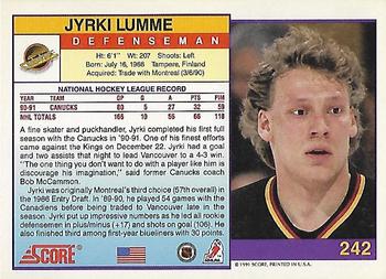 1991-92 Score American #242 Jyrki Lumme Back