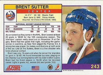 1991-92 Score American #243 Brent Sutter Back