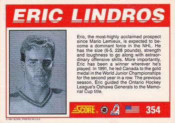 1991-92 Score American #354 Eric Lindros Back